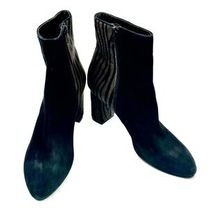 David Tate Black Suede Zebra Print Ankle Boots Block Heel NEW Size 8